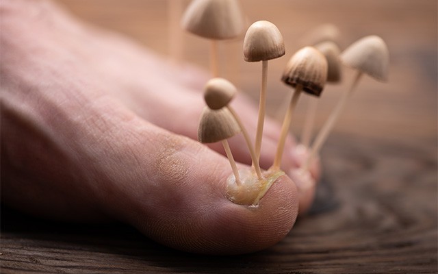 Pilze wachsen auf einem großen Zeh.